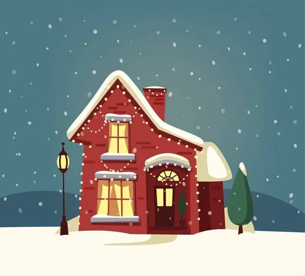 Χαρούμενα Χριστούγεννα σπίτι. Καρτούν εικονογράφηση φορέα — Διανυσματικό Αρχείο