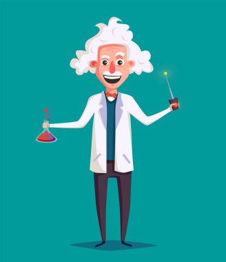 Çılgın yaşlı bir bilim adamı. Komik karakter. Çizgi film vektör çizim