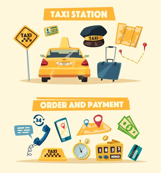 Servicio de taxi. Dibujos animados vector ilustración — Vector de stock