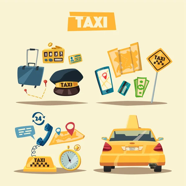 Serviço de táxi. Desenhos animados ilustração vetorial — Vetor de Stock