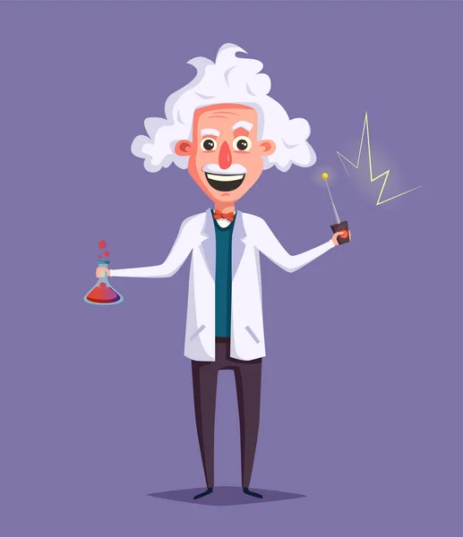 Crazy old scientist. Funny character. Cartoon vector illustration — Stock Vector