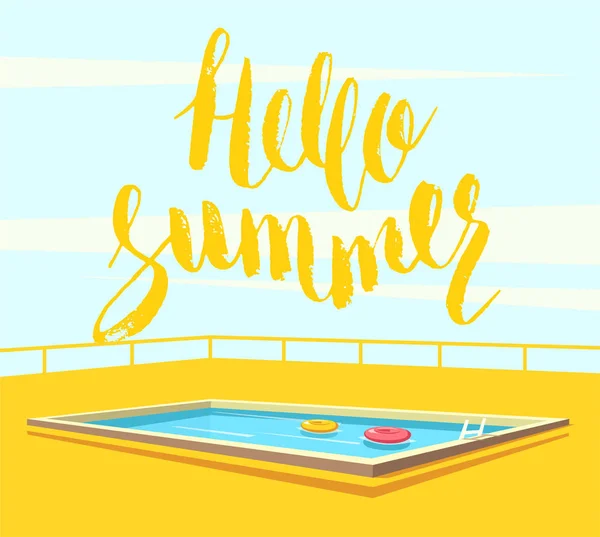 Γεια σας το καλοκαίρι. Πισίνα. Καρτούν εικονογράφηση φορέα — Διανυσματικό Αρχείο