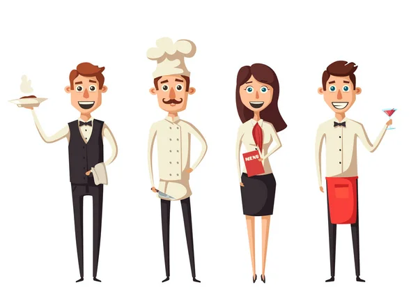 Restaurant team. Cartoon vector illustration. — Stock Vector