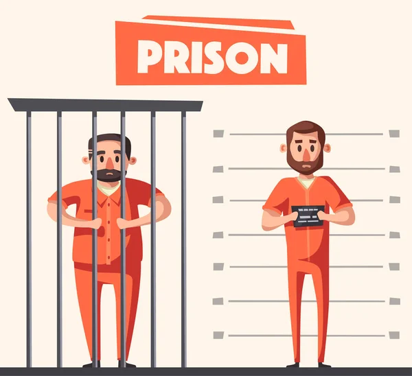 Prisión con prisionero. Diseño de personajes. Dibujos animados vector ilustración — Vector de stock