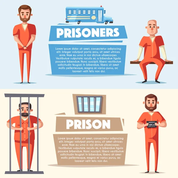 Prison avec prisonnier. Caractère design. Illustration vectorielle de bande dessinée — Image vectorielle