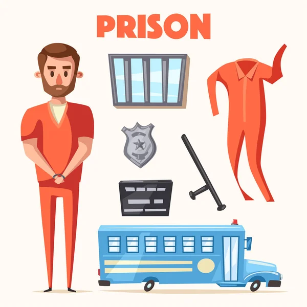 Prison with prisoner. Character design. Cartoon vector illustration — Stock Vector