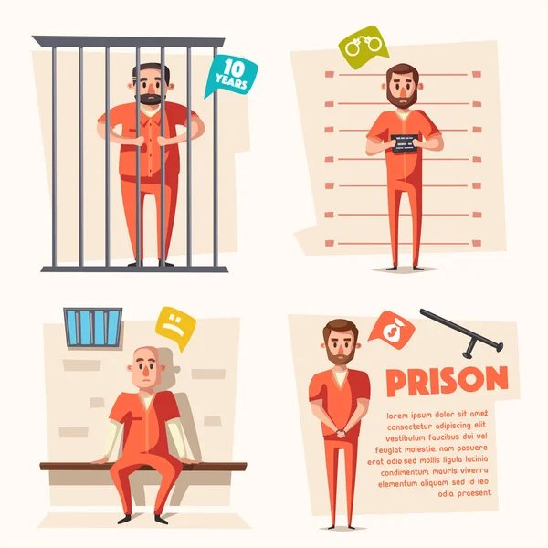 Fängelse. Kriminella i uniform. Tecknade vektorillustration — Stock vektor