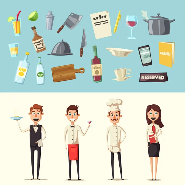 Equipo del restaurante. Dibujos animados vector ilustración . — Vector de stock