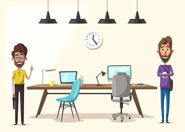 Modern workplace. Creative character. Office work. Cartoon vector illustration — Stock Vector