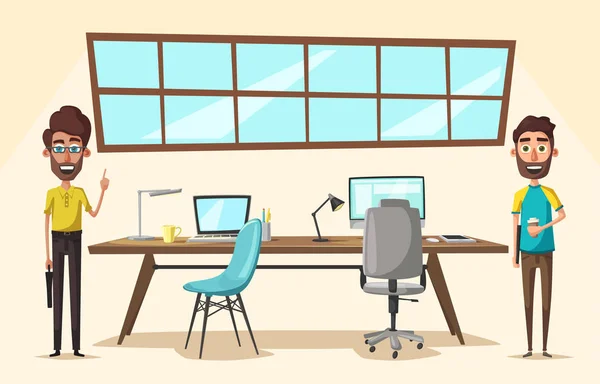 Σύγχρονο χώρο εργασίας. Δημιουργικό χαρακτήρα. Δουλειά γραφείου. Καρτούν εικονογράφηση φορέα — Διανυσματικό Αρχείο