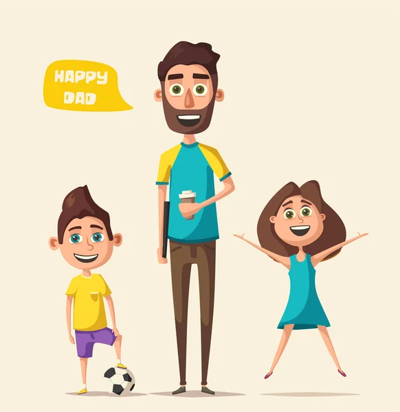 Dad and children character. Cartoon vector illustration — Stock Vector