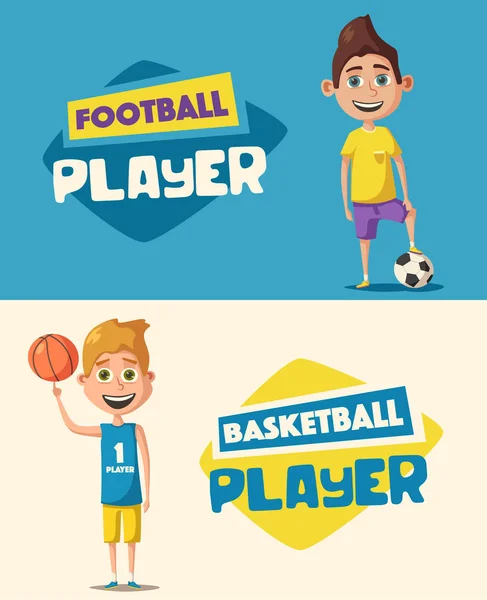 Μικρή μπάσκετ και το ποδόσφαιρο παίκτες. Καρτούν εικονογράφηση φορέα — Διανυσματικό Αρχείο