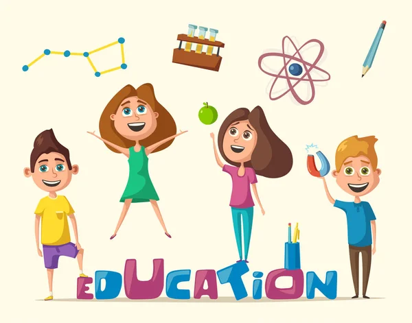Kinderen en onderwijs banner. Cartoon vectorillustratie — Stockvector