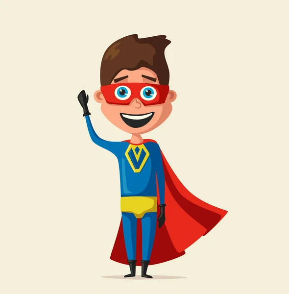 Ragazzo in costume da supereroe. Illustrazione vettoriale cartone animato — Vettoriale Stock