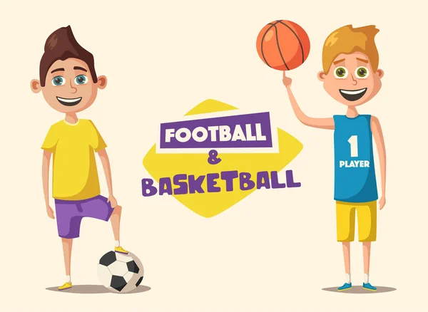 Μικρή μπάσκετ και το ποδόσφαιρο παίκτες. Καρτούν εικονογράφηση φορέα — Διανυσματικό Αρχείο