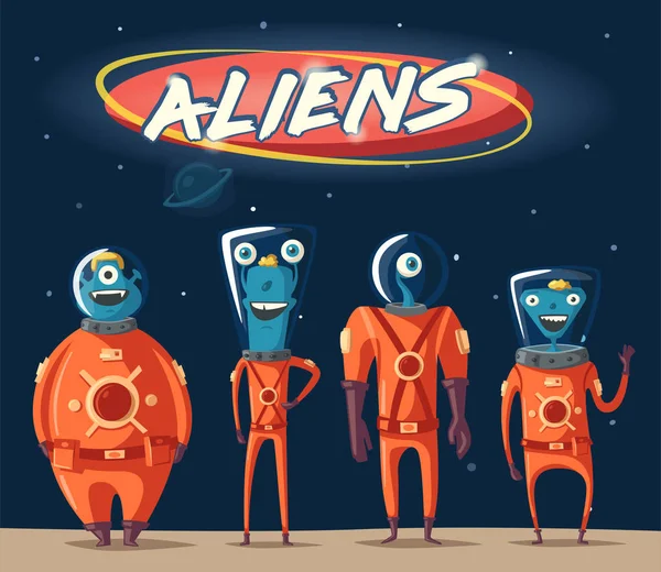 Alienígenas amigáveis. Desenhos animados ilustração vetorial —  Vetores de Stock