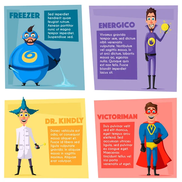Um conjunto de super-heróis. Desenhos animados ilustração vetorial —  Vetores de Stock