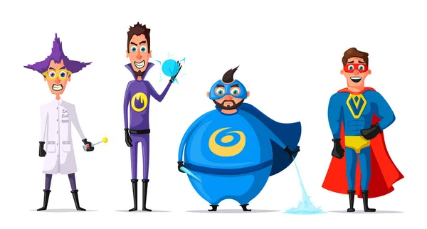 Um conjunto de super-heróis. Desenhos animados ilustração vetorial — Vetor de Stock