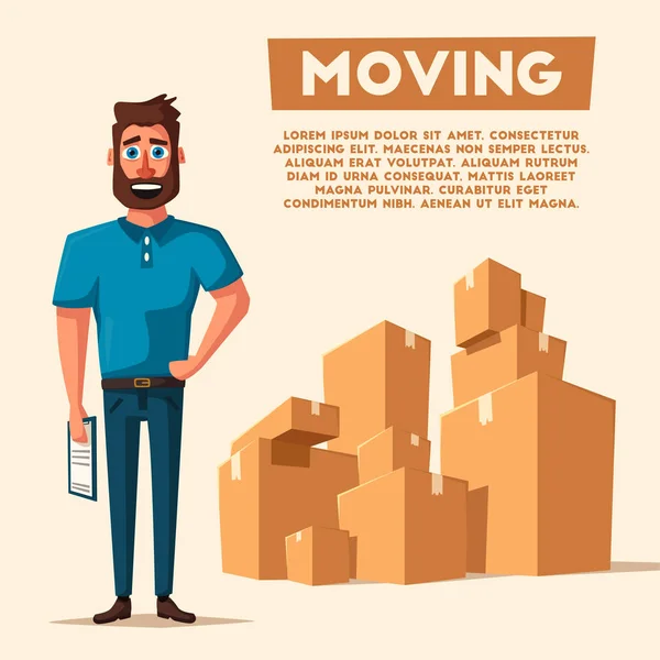 A mover-se com caixas. Companhia de transporte. Desenhos animados ilustração vetorial —  Vetores de Stock