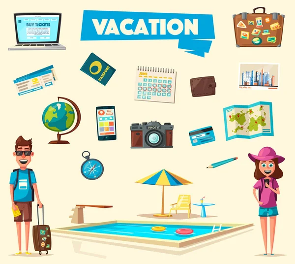 Gelukkige familie in reizen. Reis van mensen. Cartoon vectorillustratie — Stockvector