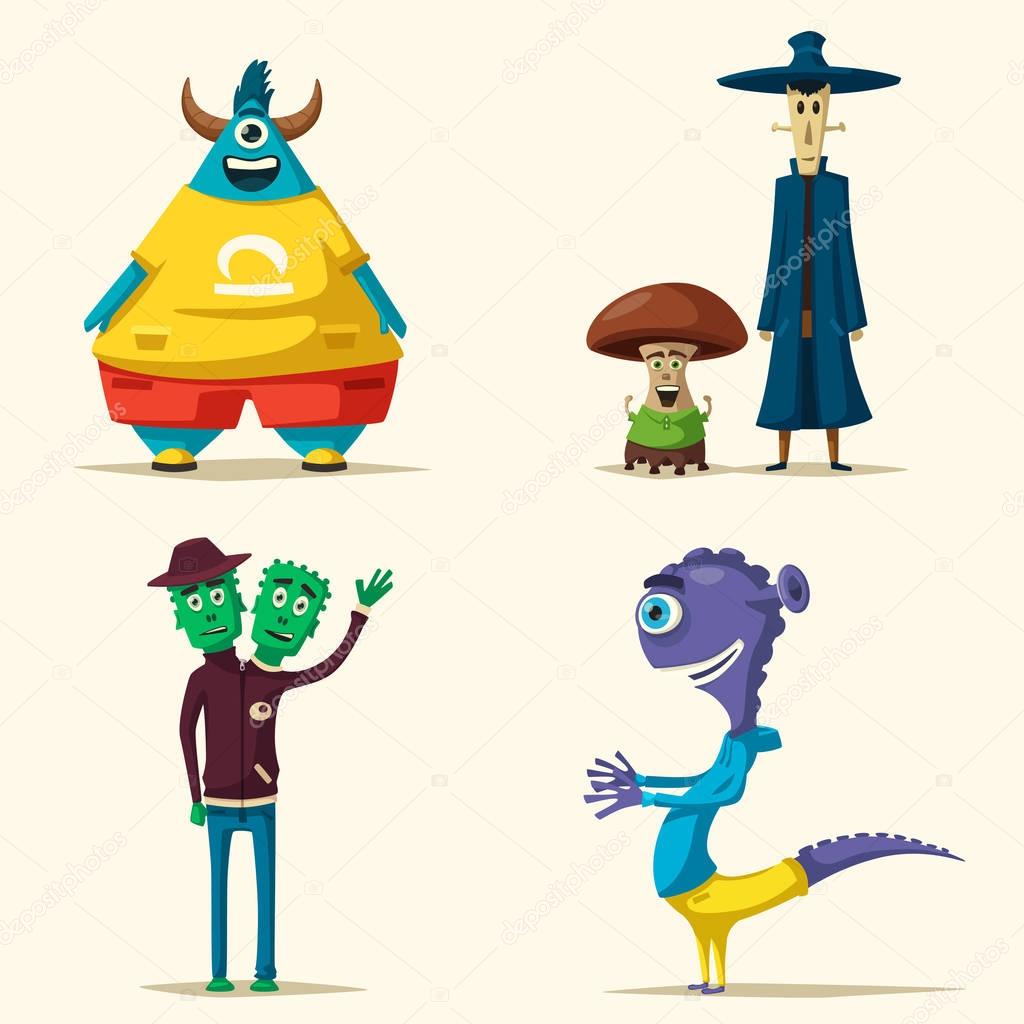 Funny monsters. Cartoon vector illustration.