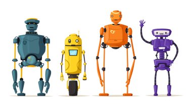Robot karakter. Teknoloji, gelecek. Çizgi film vektör çizim