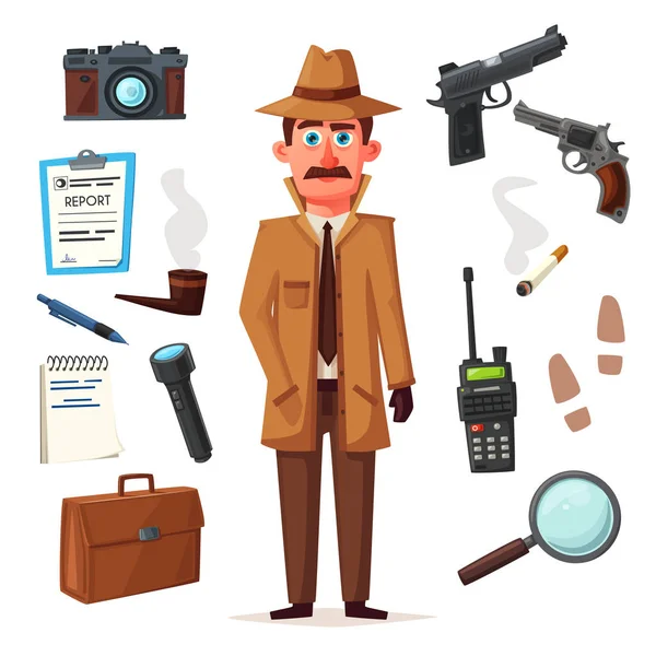 Funny detective character. Cartoon vector illustration — Stock Vector