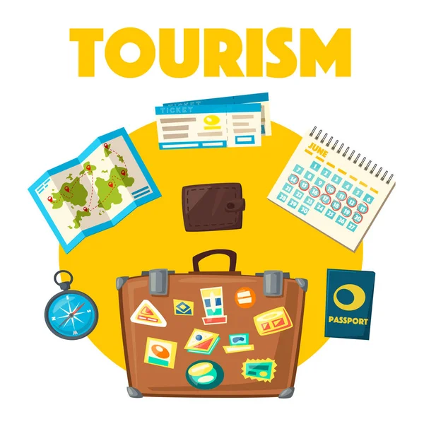 Reizen collectie. Vakantie thema. Cartoon vectorillustratie. — Stockvector