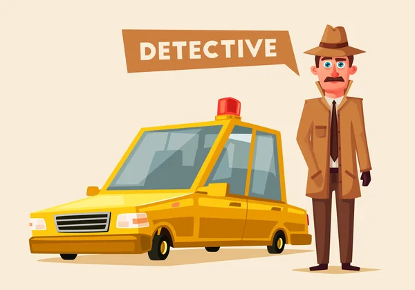 Divertente personaggio detective. Illustrazione vettoriale cartone animato — Vettoriale Stock