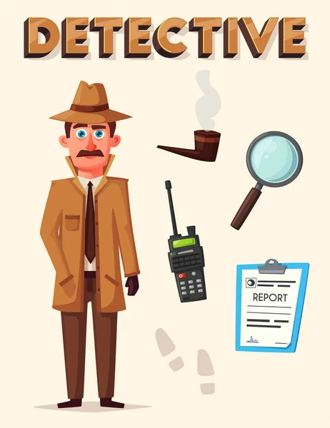 Divertente personaggio detective. Illustrazione vettoriale cartone animato — Vettoriale Stock