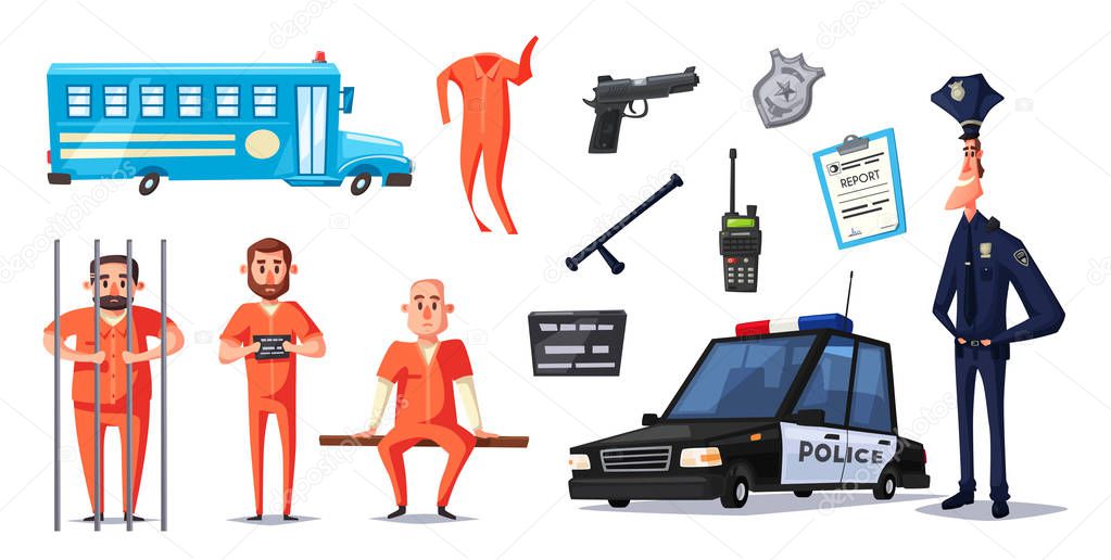 Police and prison. Cartoon vector illustration