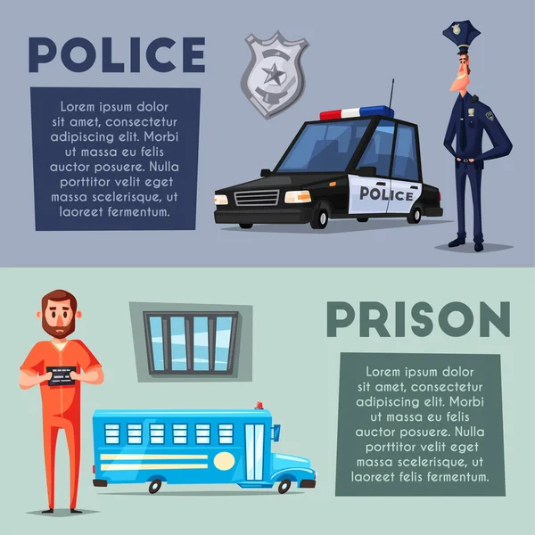 Police et prison. Illustration vectorielle de bande dessinée — Image vectorielle