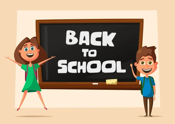 School classroom. Children and chalkboard. Cartoon vector illustration — Stock Vector