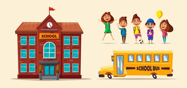 Terug naar school. Kinderen op de werf. Cartoon vectorillustratie — Stockvector