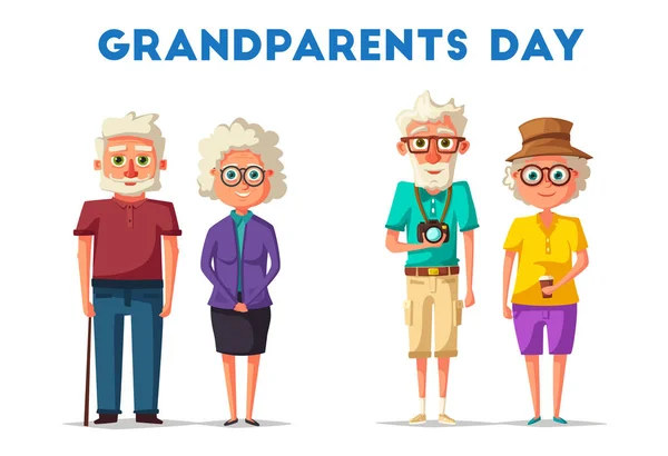Щасливі бабусі і дідусі. Векторна ілюстрація мультфільму. День бабусі і дідуся — стоковий вектор
