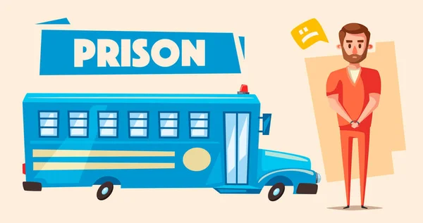 Prisión con prisionero. Diseño de personajes. Dibujos animados vector ilustración — Vector de stock