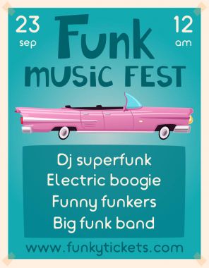 Funk müzik poster. Çizgi film vektör çizim