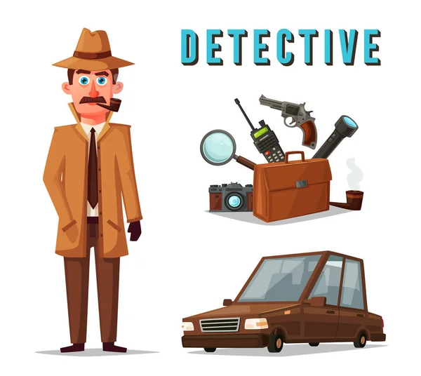 Personagem de detective engraçado. Desenhos animados ilustração vetorial —  Vetores de Stock