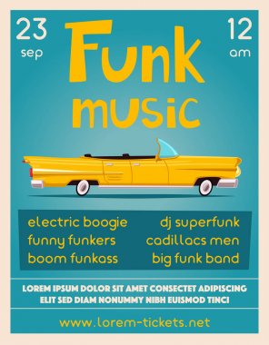 Funk müzik poster. Çizgi film vektör çizim