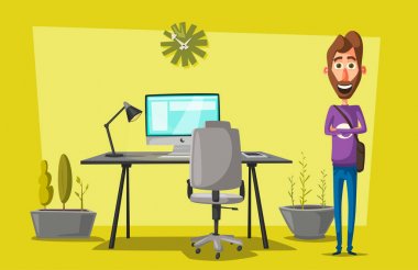 Modern çalışma alanı. Yaratıcı karakter. Ofis işi. Çizgi film vektör çizim