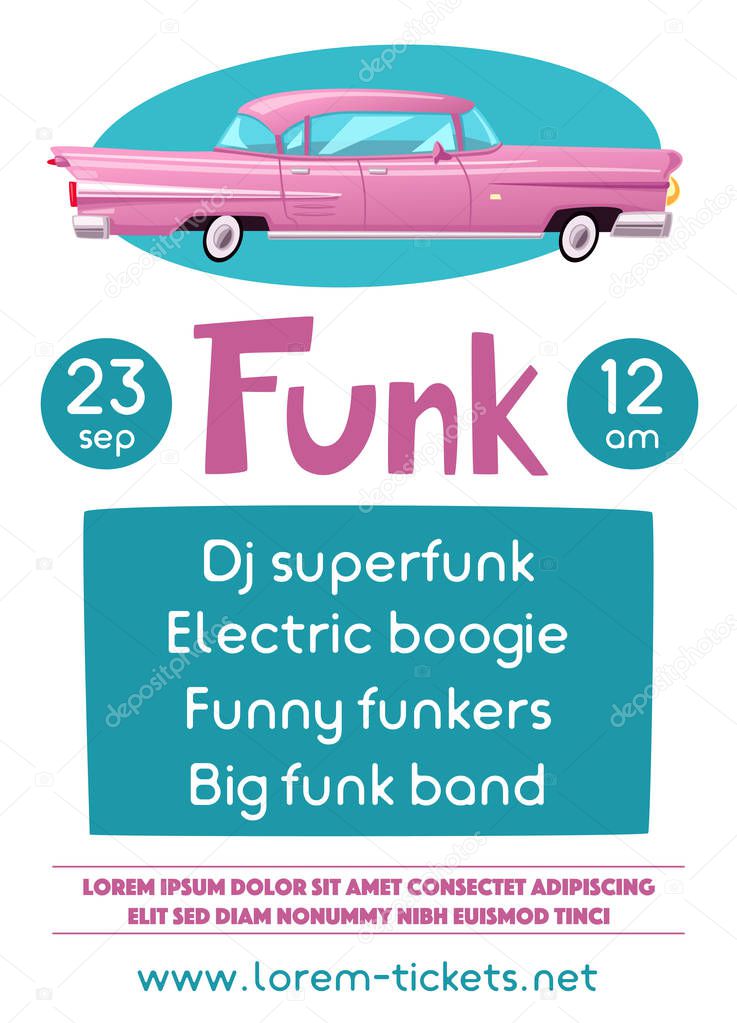 Funk music poster. Cartoon vector illustration