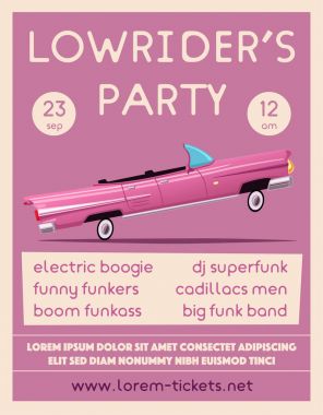 Retro araba. Vintage lowrider. Çizgi film vektör çizim.