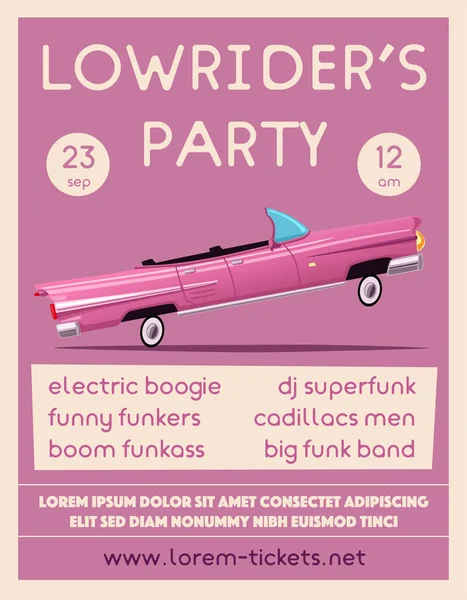 Retro araba. Vintage lowrider. Çizgi film vektör çizim.