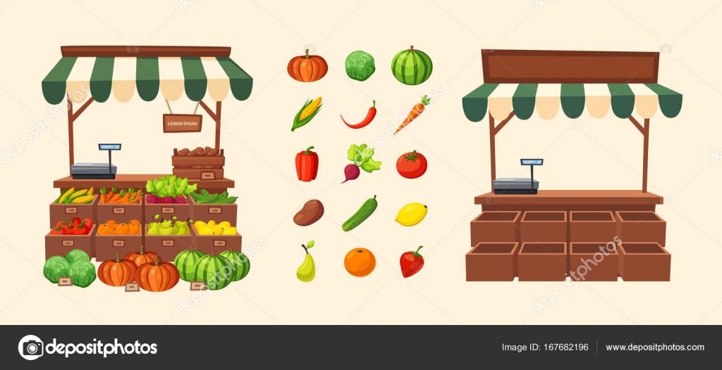 Farm shop. Local stall market. Selling vegetables. Cartoon vector illustration. Stock Vector Image by ©dmitrymoi #167682196 Farm shop. Local stall market. Selling vegetables. Cartoon vector illustration. Stock Vector Image by ©dmitrymoi #167682196