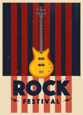 Rock müzik poster. Eski okul partisi. Çizgi film vektör çizim.