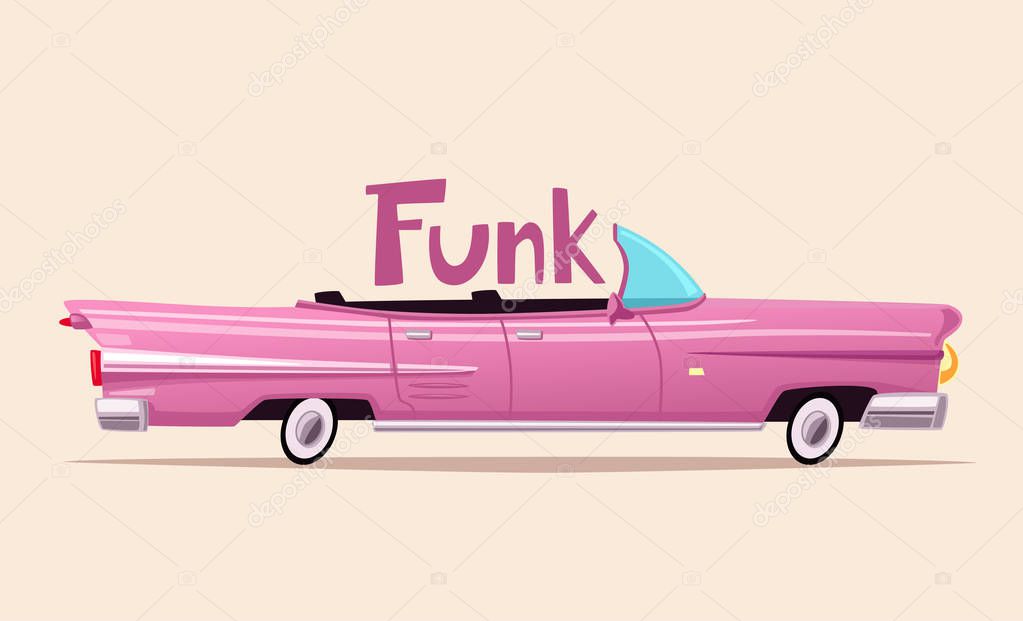 Retro car. Vintage lowrider. Cartoon vector illustration. Oldschool style. For stickers, banners logo