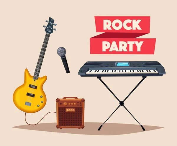 Cartaz de música rock. Festa da velha guarda. Desenhos animados ilustração vetorial . — Vetor de Stock