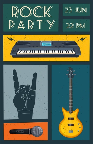 Cartel de música rock. Fiesta de la vieja escuela. Dibujos animados vector ilustración . — Vector de stock