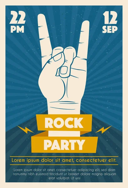 Rock muziek poster. Old school partij. Cartoon vectorillustratie. — Stockvector