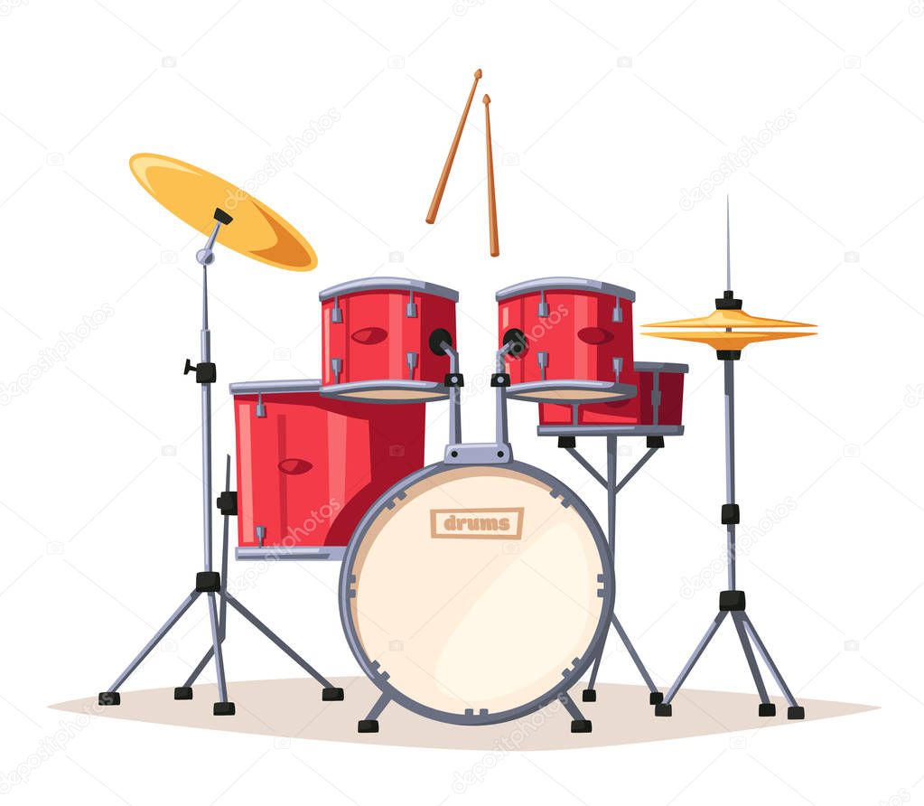 Drums. Rock music. Cartoon vector illustration.